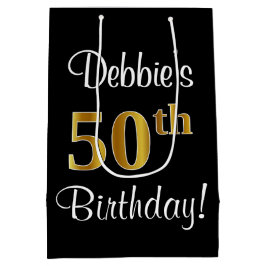 Sacola Para Presentes Média Elegante, Luxuoso, Faux Dourado, 50º aniversário