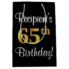 Sacola Para Presentes Média Elegante, Luxuoso, Faux Dourado, 65º Aniversário