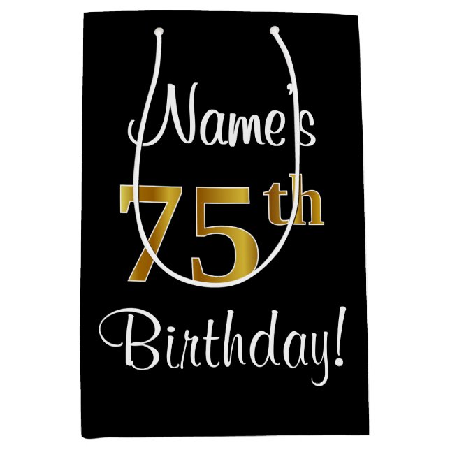 Sacola Para Presentes Média Elegante, Luxuoso, Faux Dourado, 75º aniversário (Frente)