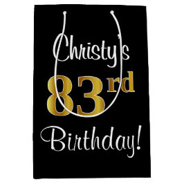 Sacola Para Presentes Média Elegante, Luxuoso, Faux Dourado, 83º Aniversário