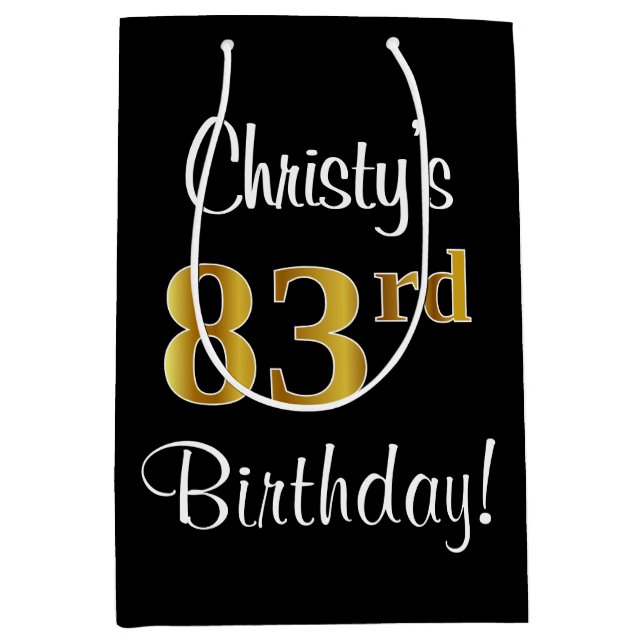 Sacola Para Presentes Média Elegante, Luxuoso, Faux Dourado, 83º Aniversário (Frente)