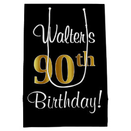 Sacola Para Presentes Média Elegante, Luxuoso, Faux Dourado 90 de Aniversário