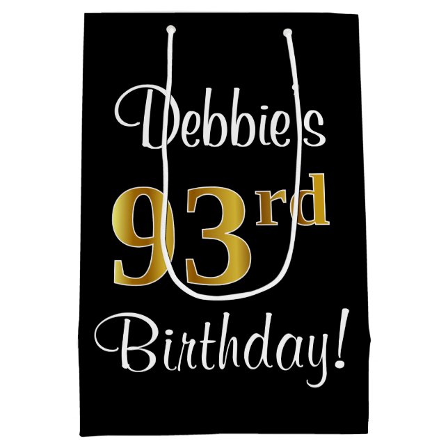 Sacola Para Presentes Média Elegante, Luxuoso, Faux Dourado, 93º Aniversário (Verso)