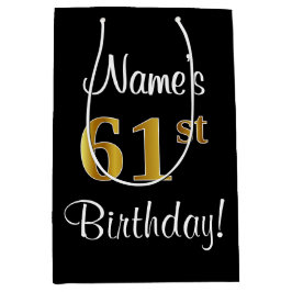 Sacola Para Presentes Média Elegante, Luxuoso, Faux Dourado Aniversário 61 rua