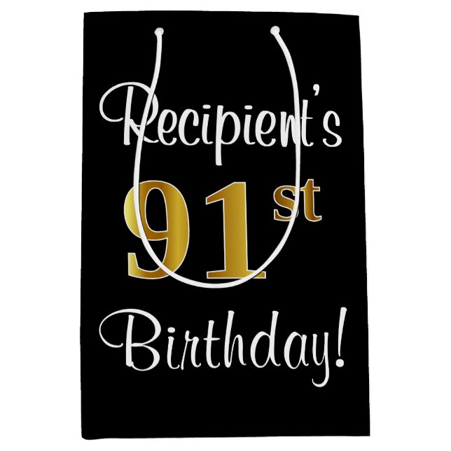 Sacola Para Presentes Média Elegante, Luxuoso, Faux Dourado Aniversário 91rua (Frente)