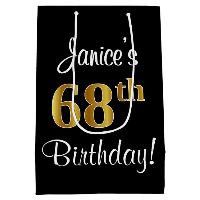 Sacola Para Presentes Média Elegante, Luxuoso, Faux Dourado Olha 68º aniversár (Verso)