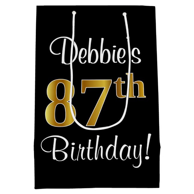 Sacola Para Presentes Média Elegante, Luxuoso, Faux Dourado Olha 87º aniversár (Verso)