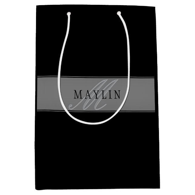 Sacola Para Presentes Média Elegante Nome Comercial de Rótulo/Texto Editável (Frente)