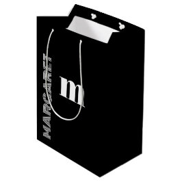 Sacola Para Presentes Média Elegante nome inicial personalizado preto e branco