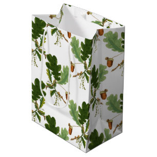Sacola Para Presentes Média Elegante Oak Leaf e Acorn