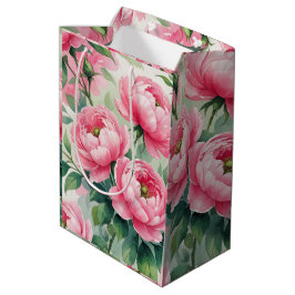 Sacola Para Presentes Média Elegante Peônia Rosa Floral