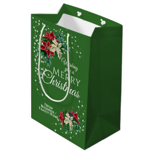 Sacola Para Presentes Média Elegante Poinsettia Floral de Natal para Negócios