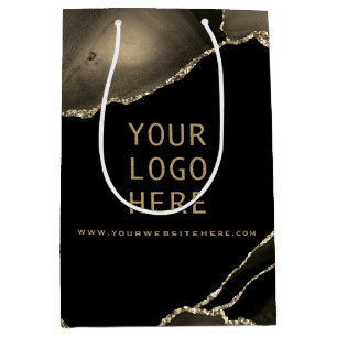 Sacola Para Presentes Média Elegante Preto Dourado Age Seu Logotipo Aqui, Gif