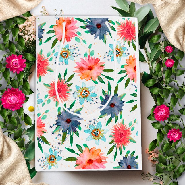 Sacola Para Presentes Média Elegante Primavera Boho Chic Floral Dourada Flor S (Criador carregado)