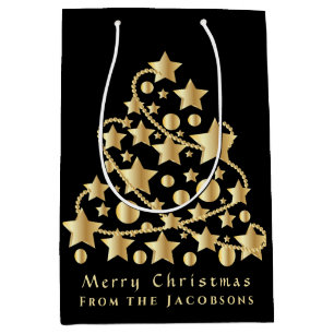 Sacola Para Presentes Média Elegante Roteiro Feliz Natal Dourado Estrela Negra