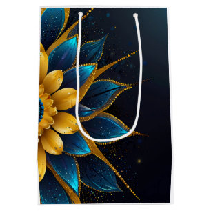 Sacola Para Presentes Média Elegante Sapphire e Dourada Casamento Floral