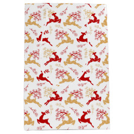 Sacola Para Presentes Média Elegante Snowflake Dourado Red Reindeer Natal