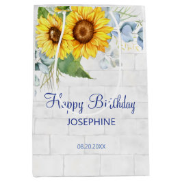 Sacola Para Presentes Média Elegante Sunflower Wall Brick Floral Birday