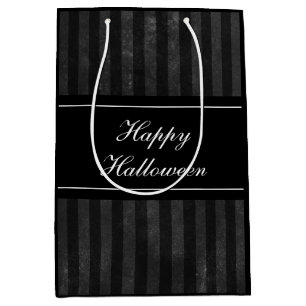 Sacola Para Presentes Média Elegante Vintage Black Strips Feliz Halloween
