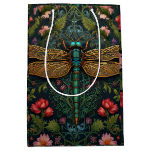 Sacola Para Presentes Média Elegante Vintage dragonfly boho botânico