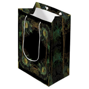 Sacola Para Presentes Média Elegante vitoriano moody verde-escuro de ouro botâ