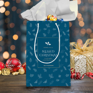 Sacola Para Presentes Média Elegante White Winter Deixa MistletoBlue