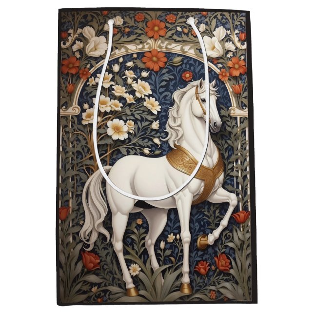Sacola Para Presentes Média Elegante William Morris Inspirou Cavalo Branco (Frente)