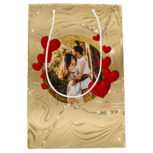 Sacola Para Presentes Média Elegantes Dia dos Namorados, Amor, Corações Vermel