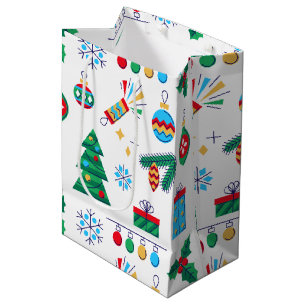 Sacola Para Presentes Média Elementos de Natal de Vetor de Desenho Mão