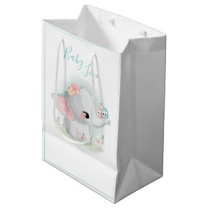 Sacola Para Presentes Média Elephant Blue Watercolor Baby Love