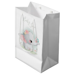 Sacola Para Presentes Média Elephant Watercolor Baby Love Sage Green