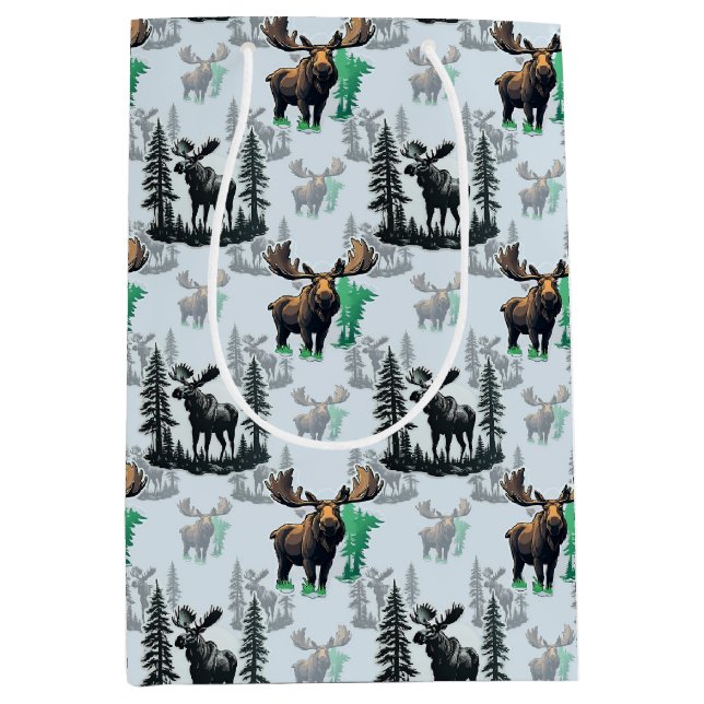 Sacola Para Presentes Média Elk Moose Antlers Deer Pattern Design (Frente)