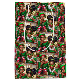 Sacola Para Presentes Média Elves Comendo Goodies