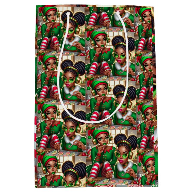 Sacola Para Presentes Média Elves Comendo Goodies (Frente)