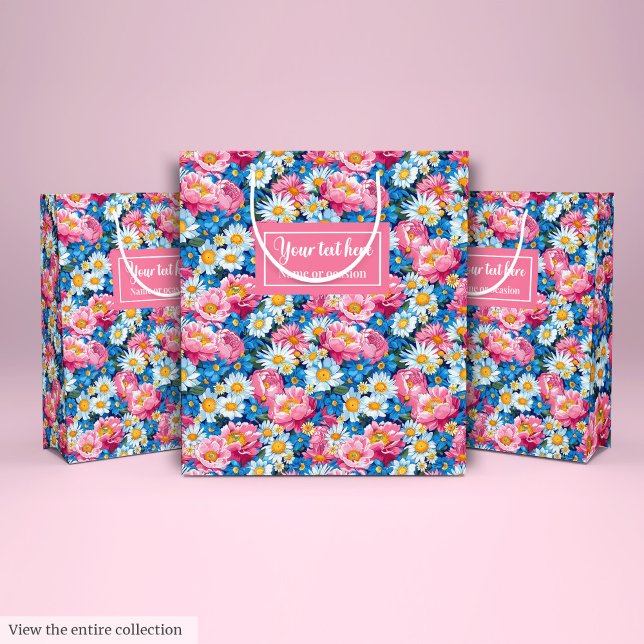 Sacola Para Presentes Média Embalagem de bolsa de presente floral magenta rosa (Ultra modern magenta pink floral gift bag wrap)