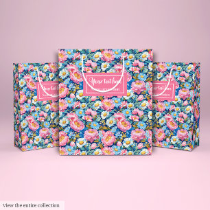 Sacola Para Presentes Média Embalagem de presente floral, rosa quente e azul p