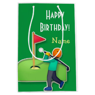 Sacola Para Presentes Média Emoji Golf Feliz Aniversário Verde