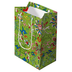 Sacola Para Presentes Média Enfeite Chinês Vintage Owen Jones Floral Verde