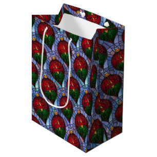 Sacola Para Presentes Média Enfeite de Natal Vermelho Verde Azul Vidro Manchad