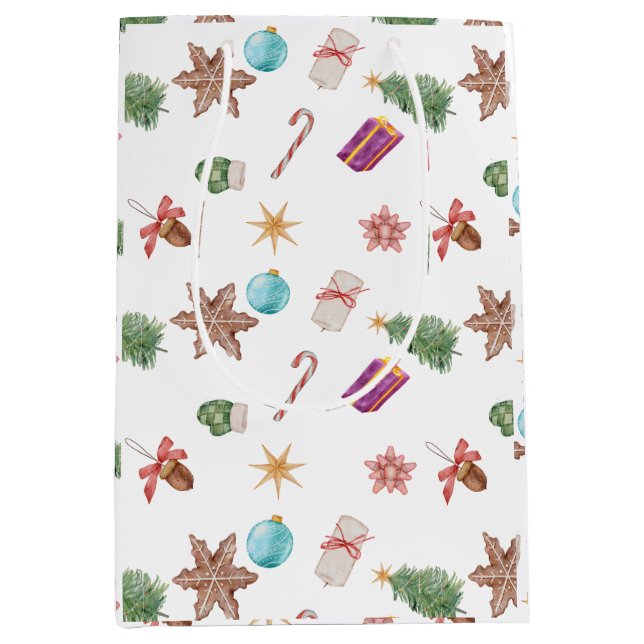 Sacola Para Presentes Média Enfeites de natal (Frente)