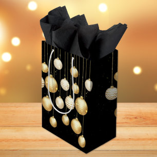 Sacola Para Presentes Média Enfeites de Natal Árvore de Natal Dourados em Pret