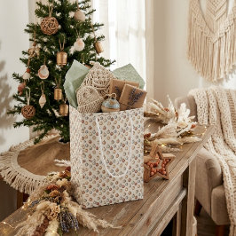 Sacola Para Presentes Média Enfeites de Natal Boho Quentes Vintage Inverno