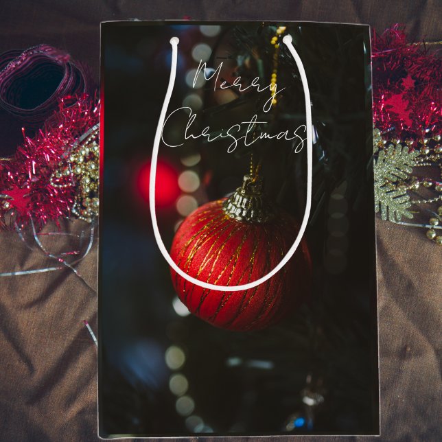 Sacola Para Presentes Média Enfeites de natal de glamour escuros (Criador carregado)