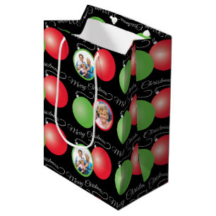 Sacola Para Presentes Média Enfeites de natal no vermelho & nos 6 quadros da