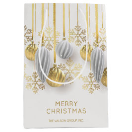 Sacola Para Presentes Média Enfeites de Natal Retro Dourado e Prata 