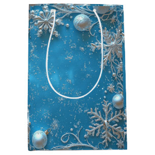 Sacola Para Presentes Média Enfeites de Neve Brilhantes de Natal