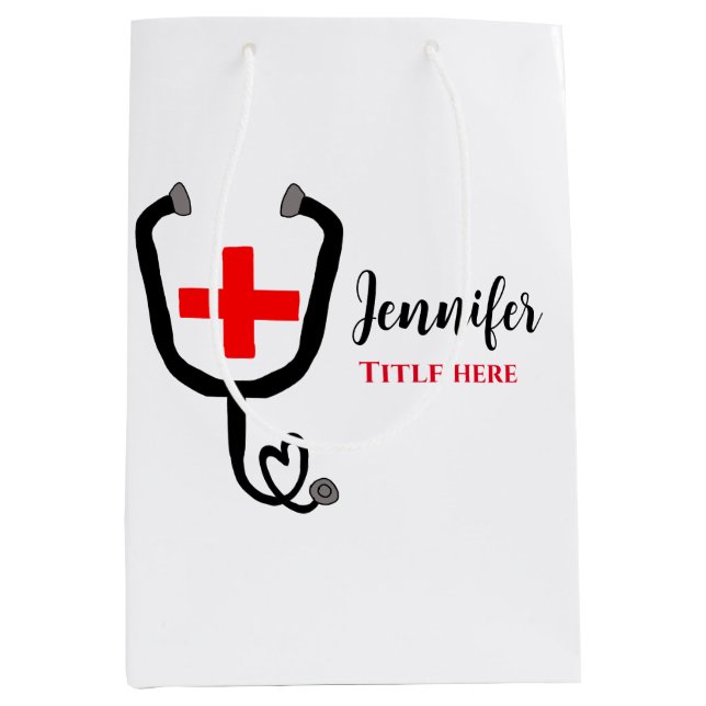 Sacola Para Presentes Média Enfermeiro médico vermelho mais estetoscópio adici