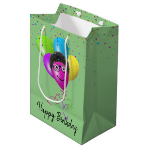 Sacola Para Presentes Média Engraçada cara de balão de aniversário em verde