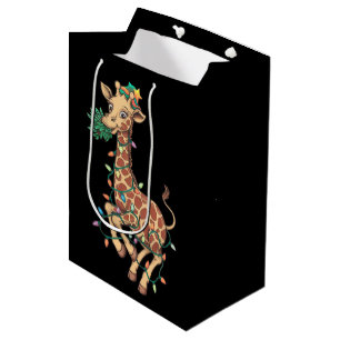 Sacola Para Presentes Média Engraçado Árvore de Natal Girafa Sobrevivente Dand