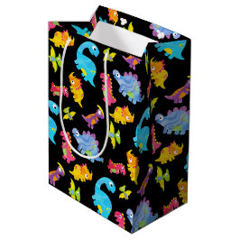 Sacola Para Presentes Média Engraçado, Engraçado, Unisex Negra Dinossauro Negr